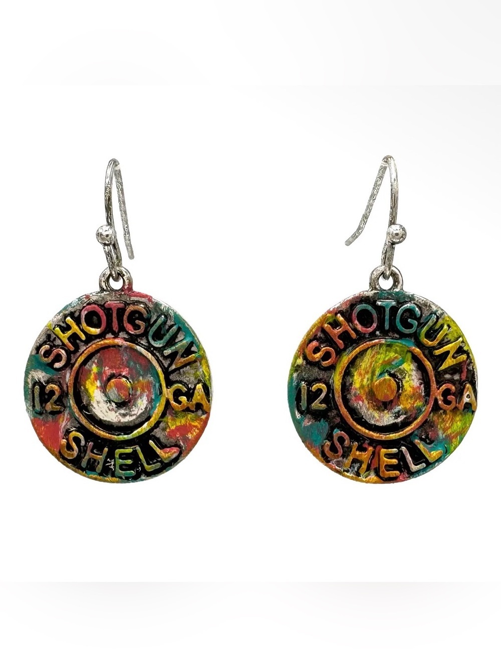 NWT Multi Color Shotgun Shell Plate Western Hook Dangle Earrings